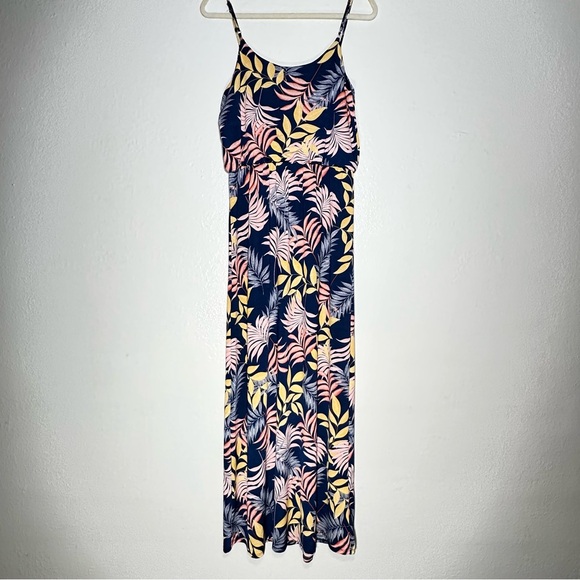 Naïf Tropical Leaf Print Maxi Dress Navy and Pink - Picture 4 of 6